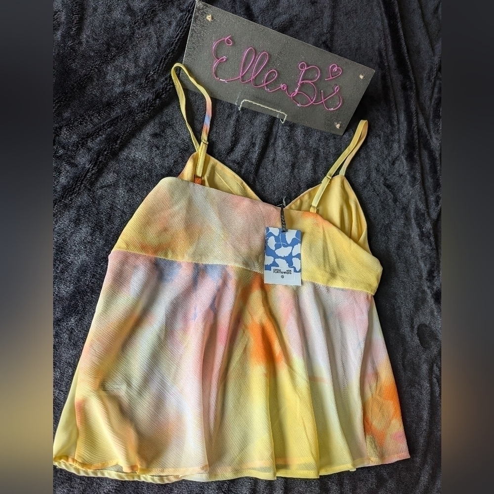 NWT Diane Von Furstenburg Yellow Tie Dye Tank XXL - Picture 4 of 6